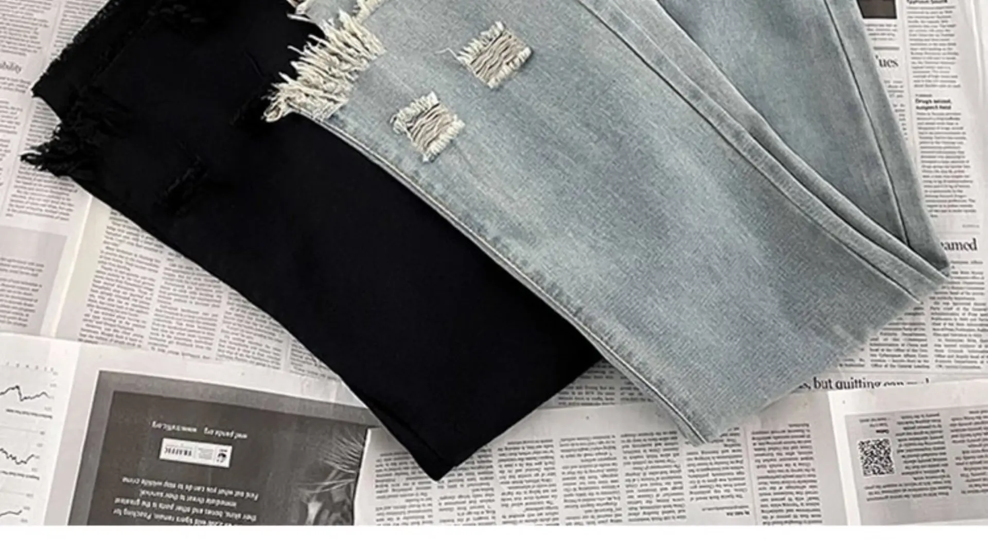 Description Picture 5 of itemTrendy Hong Kong Style Men's Summer New Jeans 2024 Unique Fringe Hip Hop Ins Trendy High Street Biker Trousers