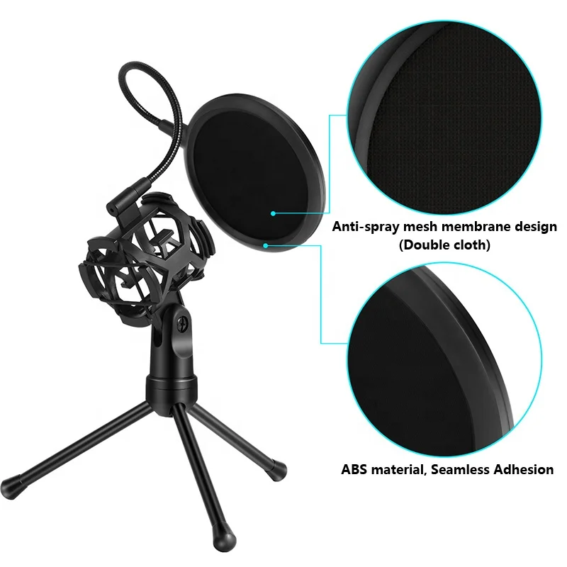Microphone Stand Microphone Pop Filter Microphone Shock Mount Professional Isolation Shield Microphone Shock Mount Stand Filter For Recording Maximum Isolation from Handling Vibration