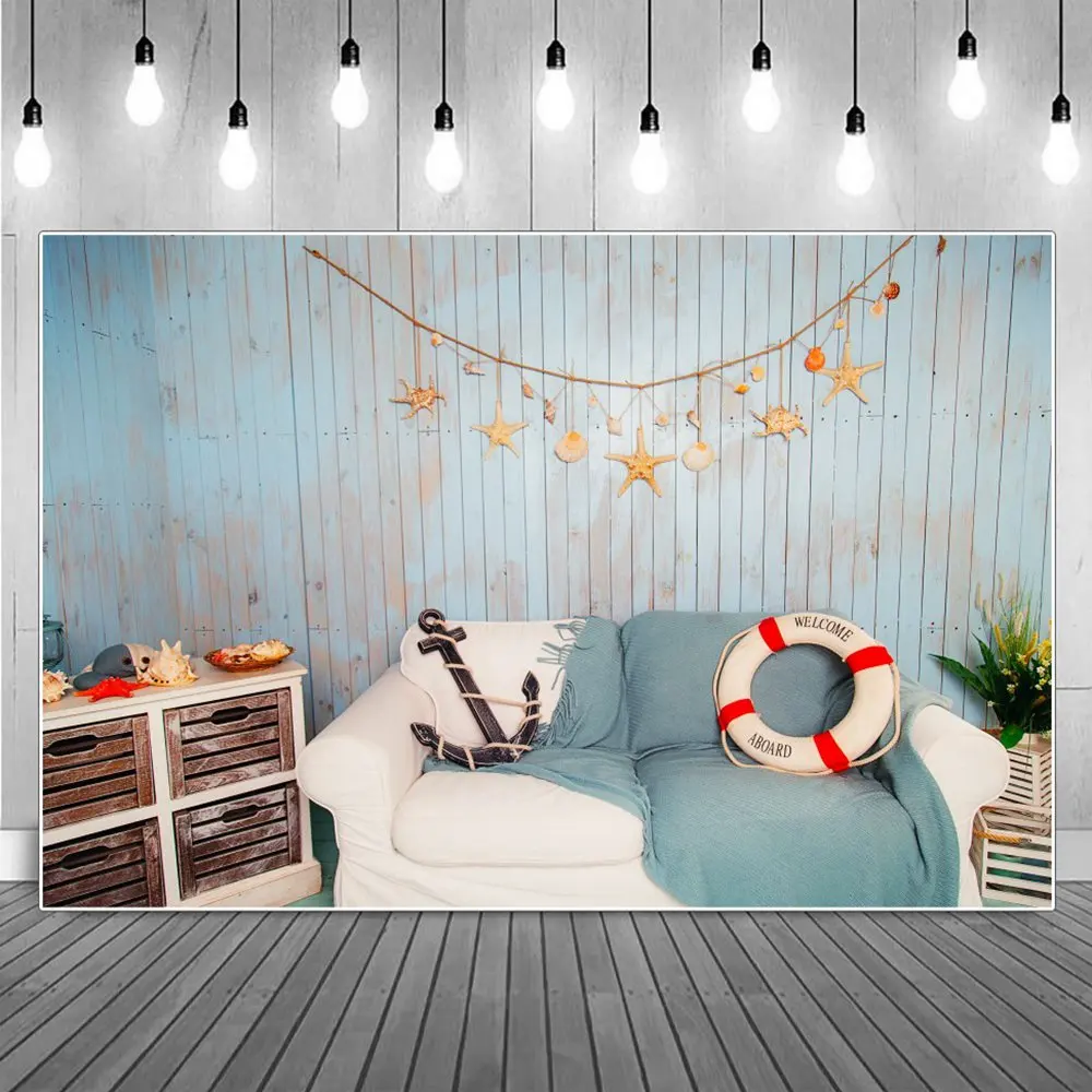 Starfish Shell Divano Da Parete In Legno Baby Birthday Decoration Fotografia Sfondi Sailing Anchor Lifebuoy Party Photo Fondali