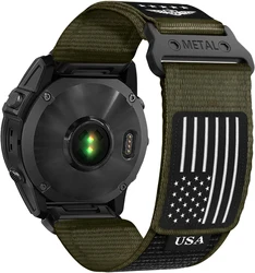 Premium Tactical Nylon Watch Strap with Metal Quick Release Buckle - USA Flag Design for Outdoor and Sports Enthusiasts (ARMY GREEN)