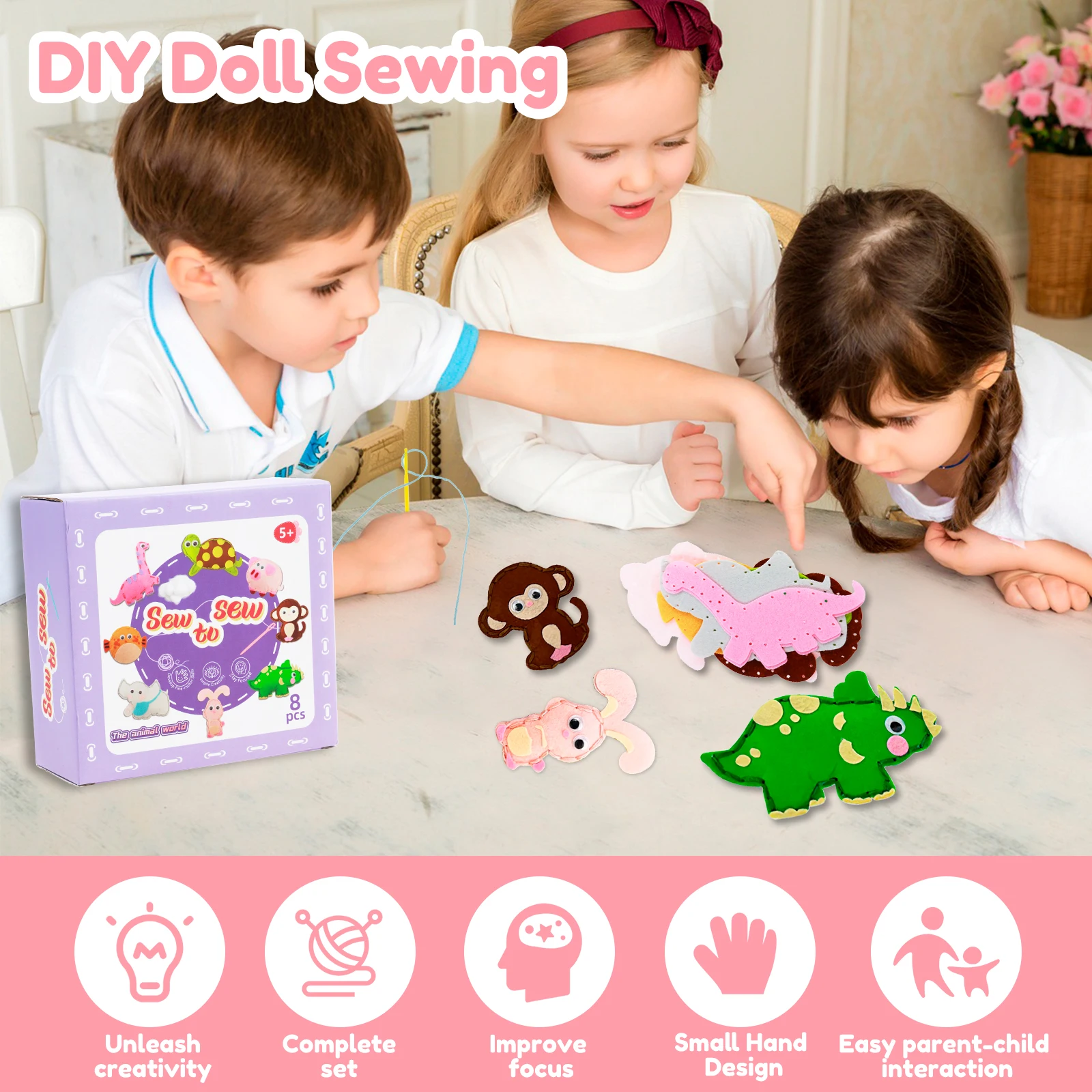 Kids Crafts Sewing Kit DIY Felt Material Sewing Kit Fun Keychain Pendant Felt Crafts Creative Kids Early Education Toys