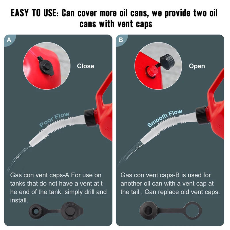 Free Shipping 1 Set Car Gas Can Spout Nozzle Vent Kit High Quality Plastic Replacement Gas Cans Old Style Cap Gas Tank Nozzle