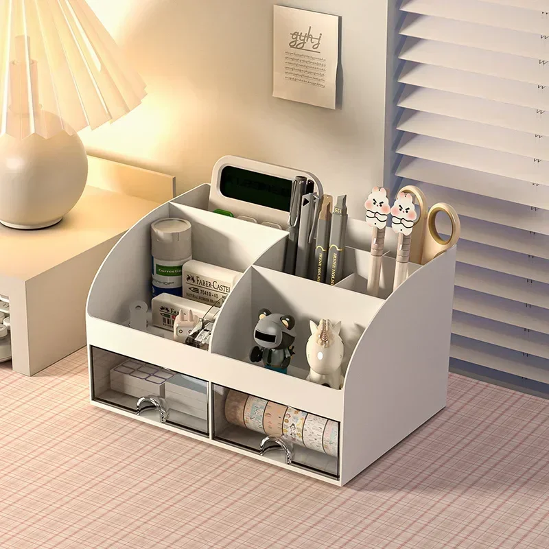 White Plastic Desk Organizer with Drawers for Office Storage