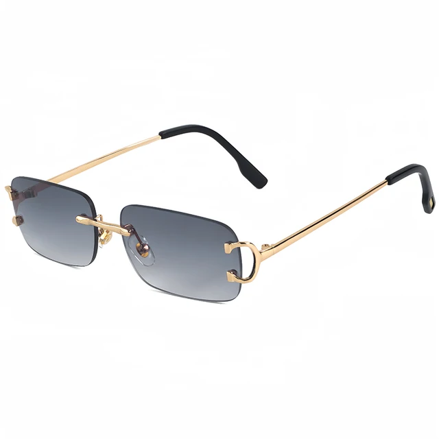 HBK Retro Rimless Sunglasses Small Square Gold Frame UV400 Eyewear - Image 2