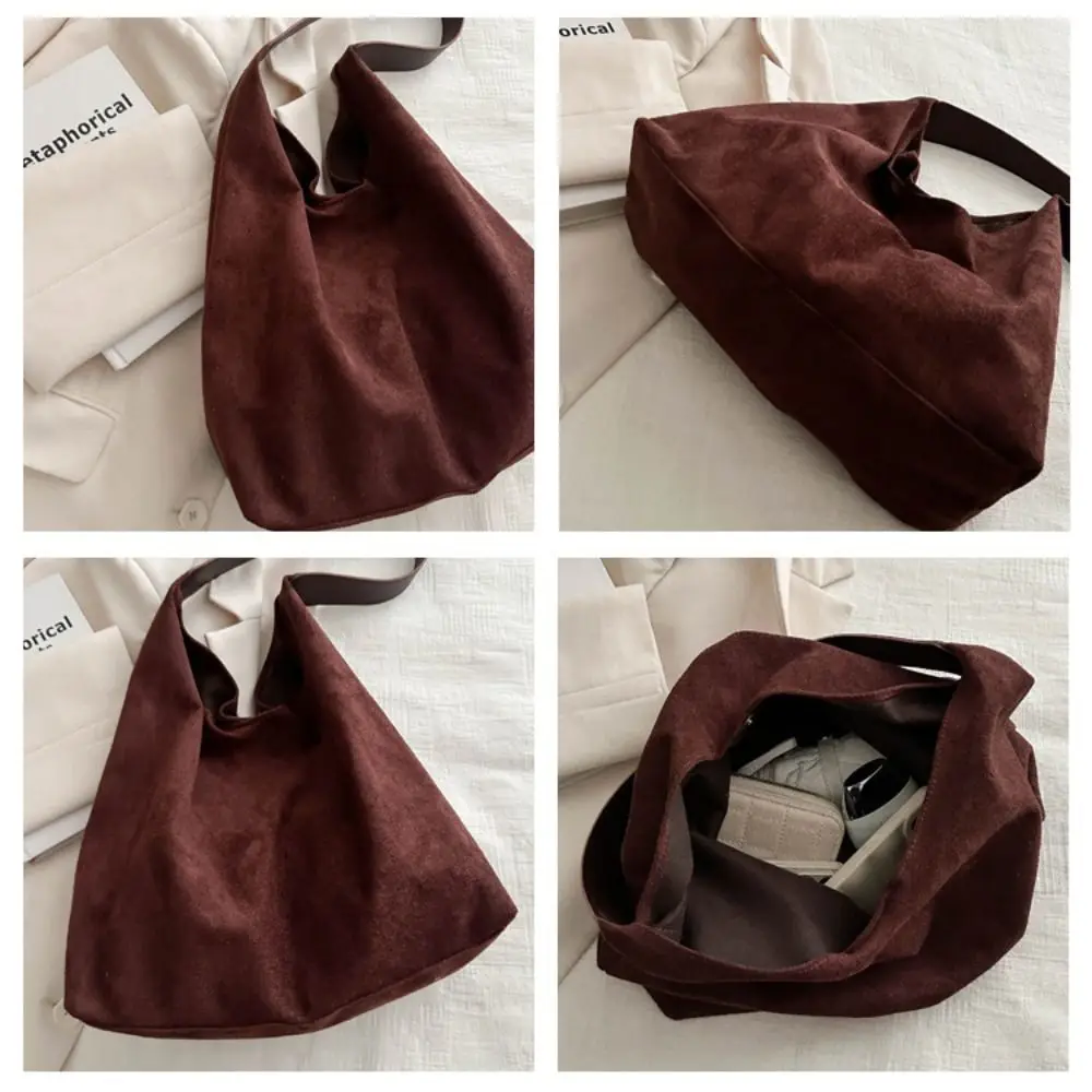 New Vintage Women's Bag Large Capacity Suede Shoulder Bag Autumn and Winter Fashion Solid Color Versatile Bucket Bag