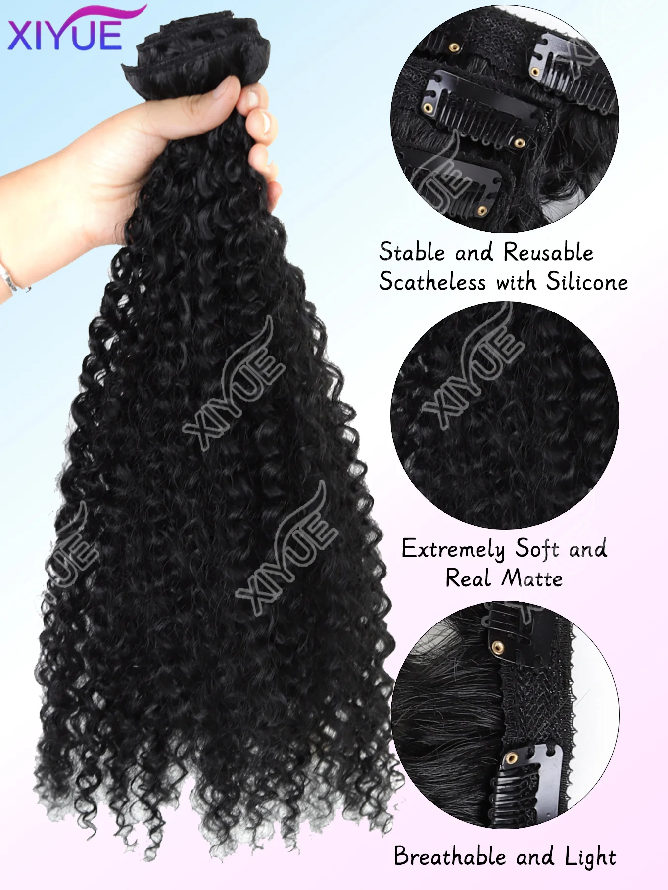 XIYUE 7PCS Excellent Handstitching Clip in Hair Extensions 20 Inch Curly Hair Extension Long Soft Synthetic Hairpieces for Women