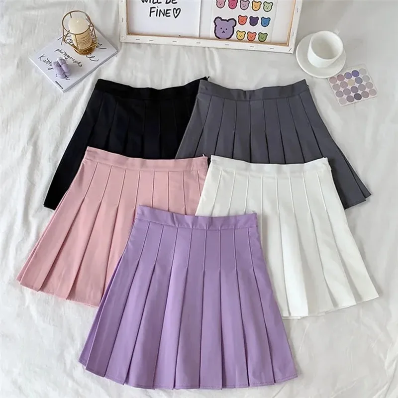 

2024 New Black Skirt Female Summer High Waist gothic Anti-Glare A-Line Pleated Skirt Short Skirt Purple Ins Tide Ulzzang Skirt