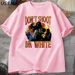 Playful Don't Shoot Graphic Unisex Vintage T - Shirt - Casual Humor Short Sleeve Streetwear Tee - XXXL (Pink)