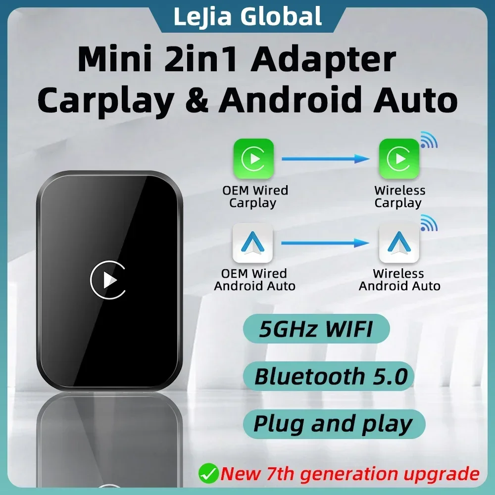 Mini 2in1 Wired to Wireless Carplay Android Auto Adapter for Car Radio Smart Audio Box Bluetooth WiFi Auto Connection