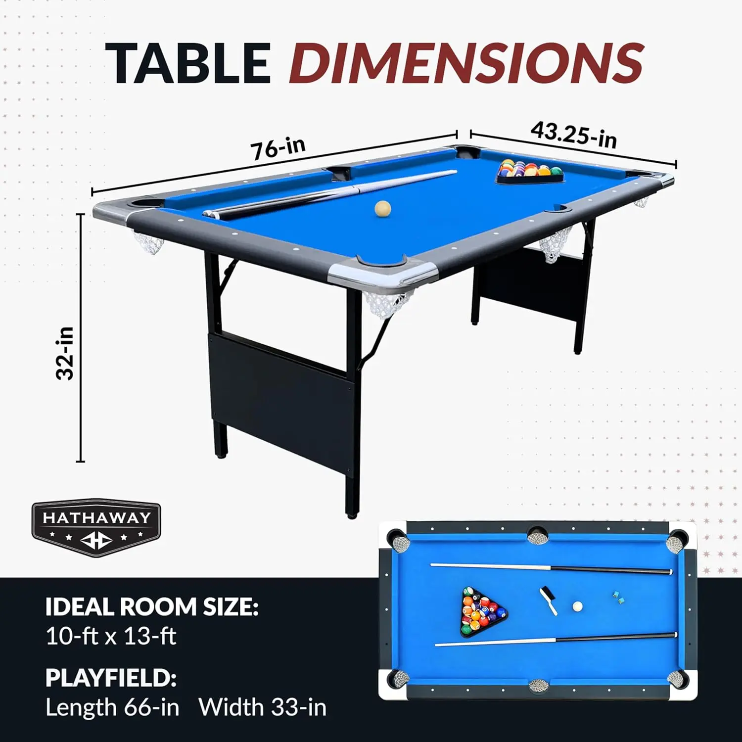 Fairmont 6 Ft Portable Pool Table, Adults Folding Billiards Tables for Game Room with Easy Foldable Storage, Includes F