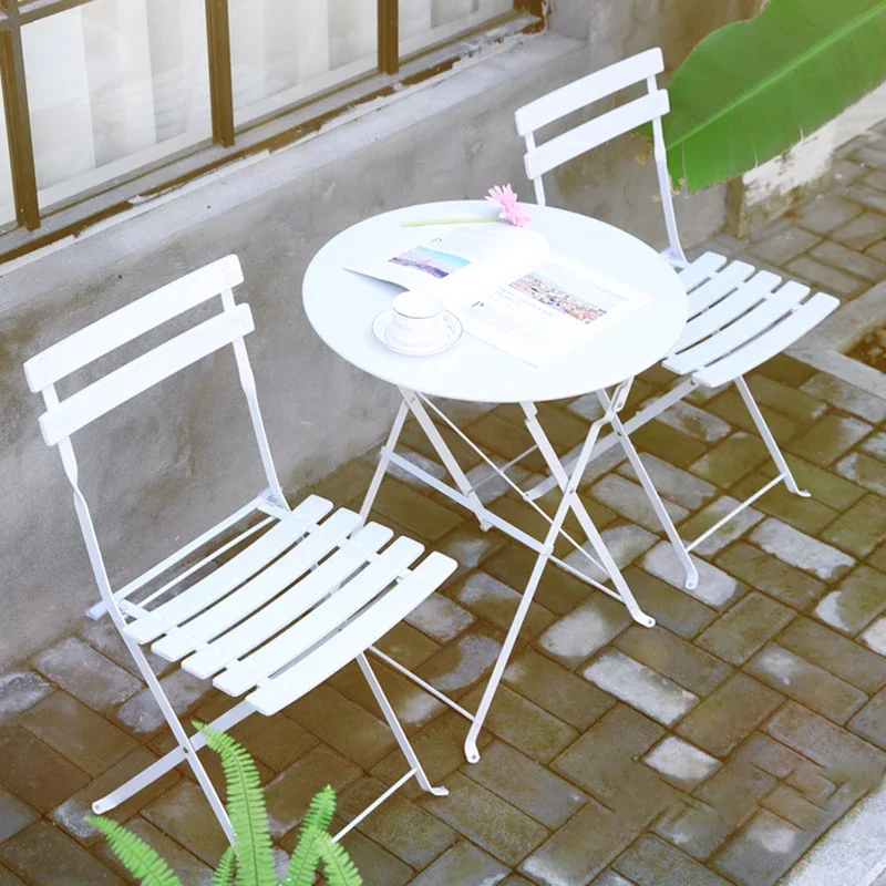 Iron Foldable Garden Furniture Sets for Coffee Shops American Backrest Chairs Casual Simple Design Outdoor Furniture for Terrace