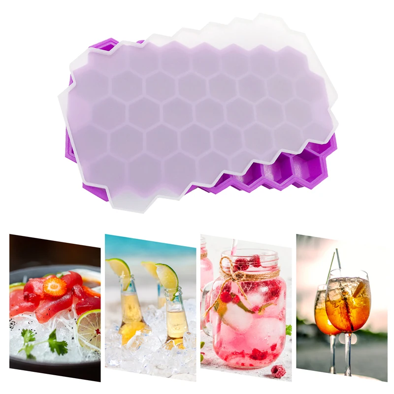 37 Cavity Honeycomb Ice Cube Trays Reusable Silicone Ice Cube Mold BPA Free Maker with Removable Lids