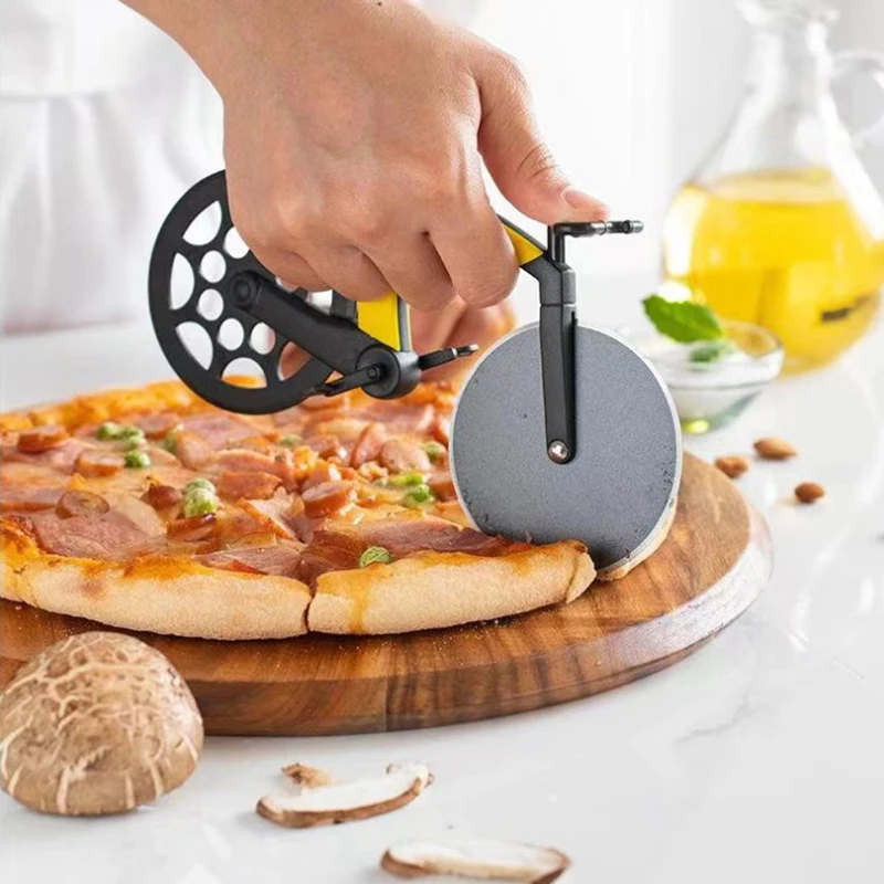 Creative Pizza Cutter Bicycle Shape Pizza Cutter Reusable Slicer Picnic Practical Stainless Steel Kitchen Accessories