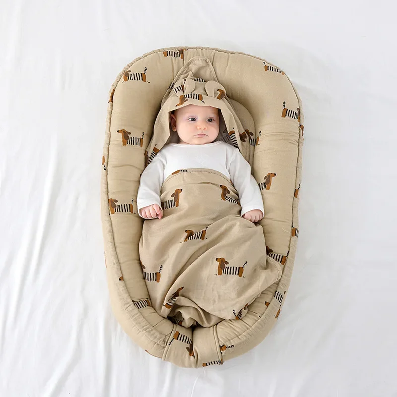Culla per neonato in cotone per lettino per neonato Paraurti per culla Nuovo 95x60 cm Lettino nido per bambini con cuscino Lettino da viaggio per culla portatile - immagine 4