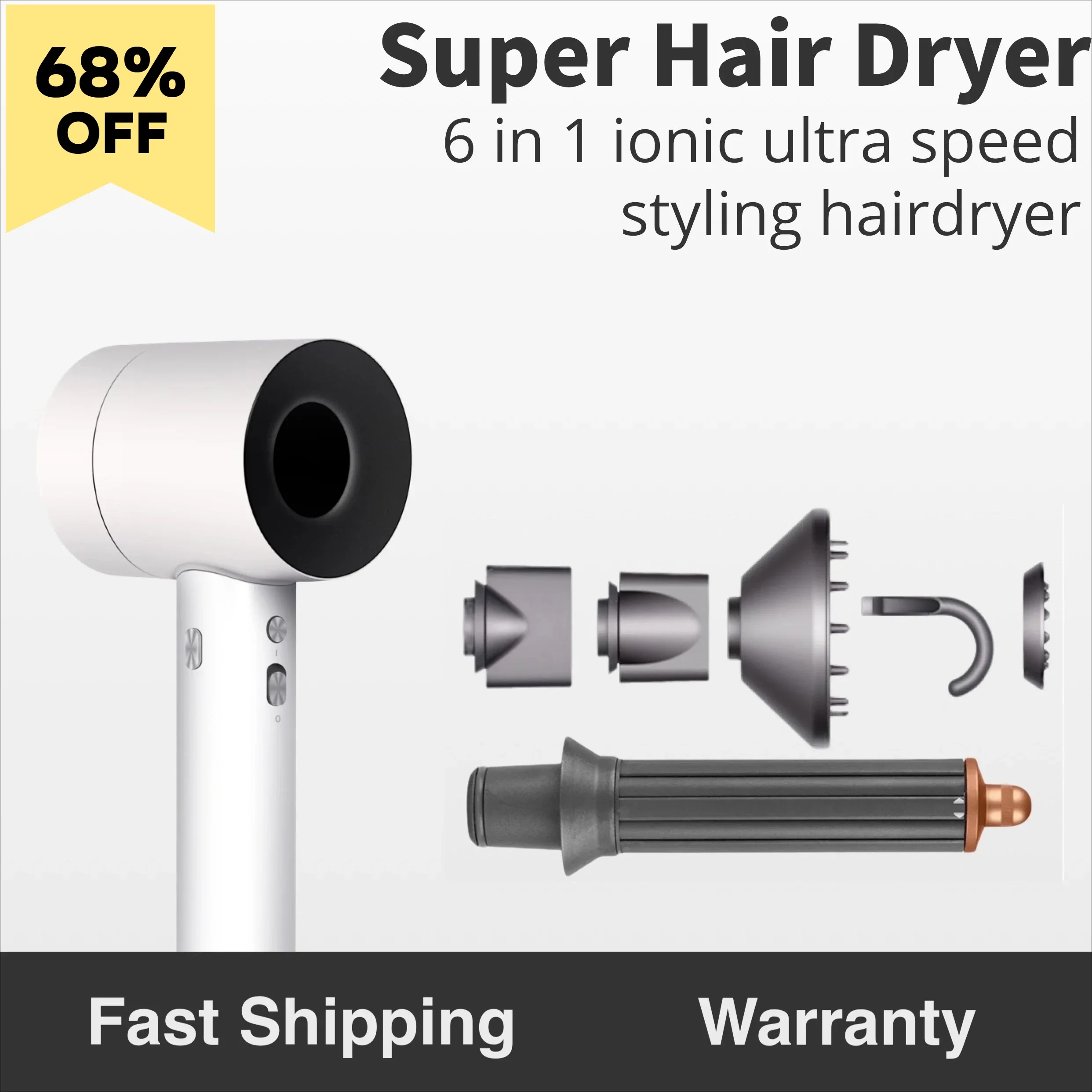 Professional 6 in 1 Hair Dryer Blow Dryer With Curling Styling Tools Hair Care & Styling High Speed 1400W Powerful Wind Salon
