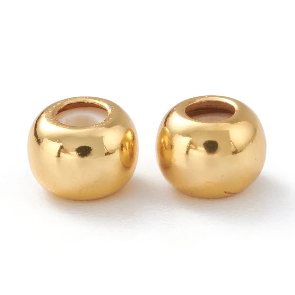 

10pcs Brass Beads with Rubber Inside Slider Beads Stopper Beads Long-Lasting Plated Round Real 18K Gold Plated 6x4.5mm Hole: 2mm