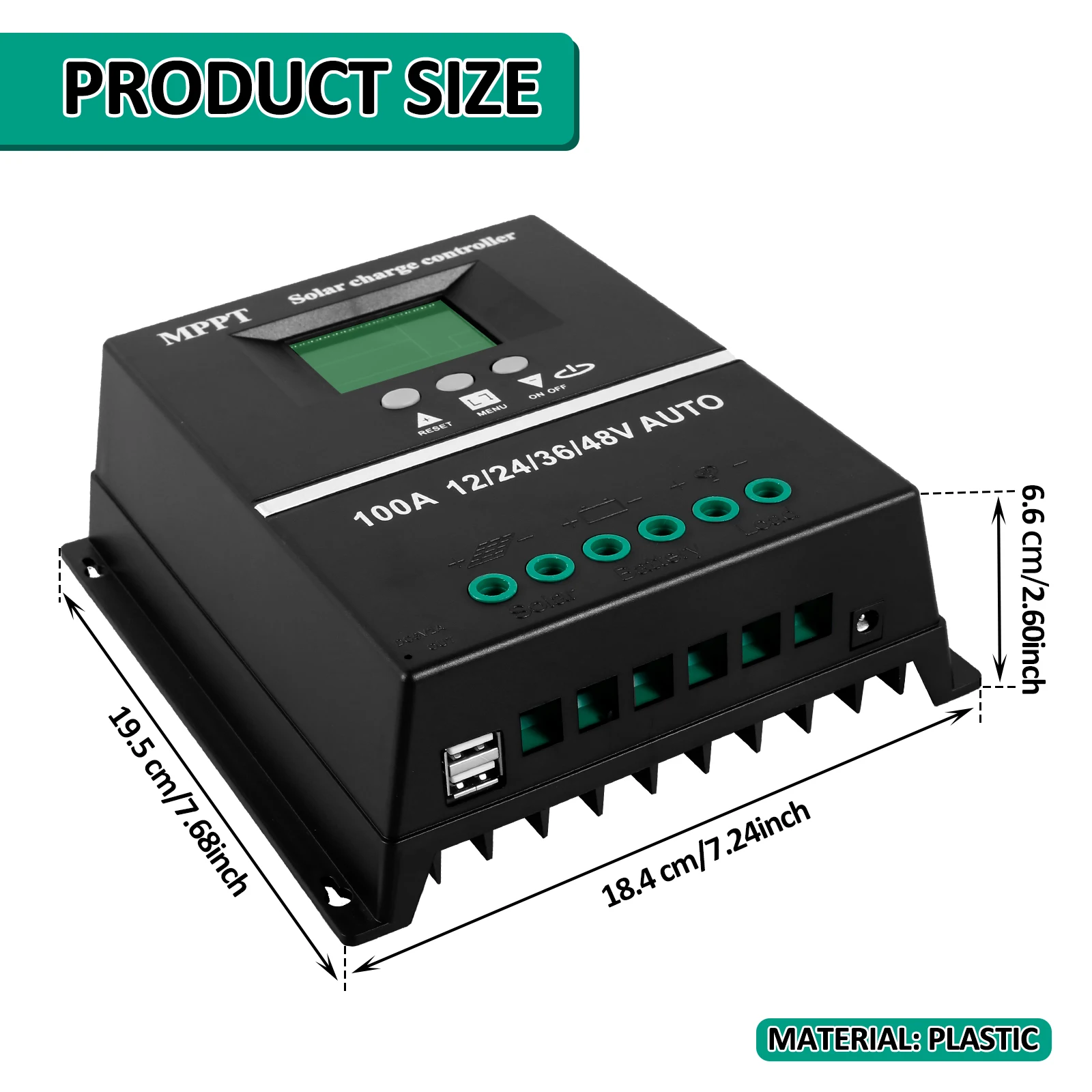 Regolatore Di Carica Solare MPPT 100A 12V/24V/36V/48V | Identificazione Automatica Con Display LCD E Doppia USB, Max 100V PV