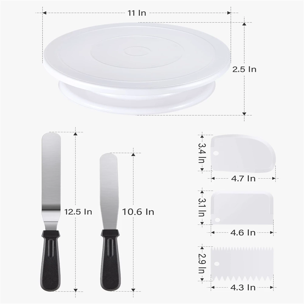 Cake Turntable Baking Supplies Cake Tools Rotating Bearing Turntable 6Pcs/Set Plastic Cake Turntable Rotating Cake Plastic Dough Pastry Decorating Cream Stand Rotary Table DIY Pan Baking Tool