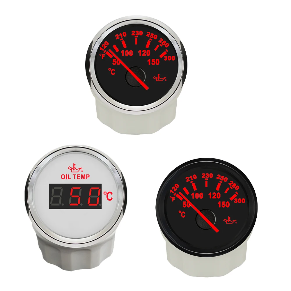 엘링 최신 방수 52mm 오일 온도계 게이지 미터 신호 50-150 ℃   RV 자동차 트럭 선박 9-32V용 빨간색 백라이트 포함