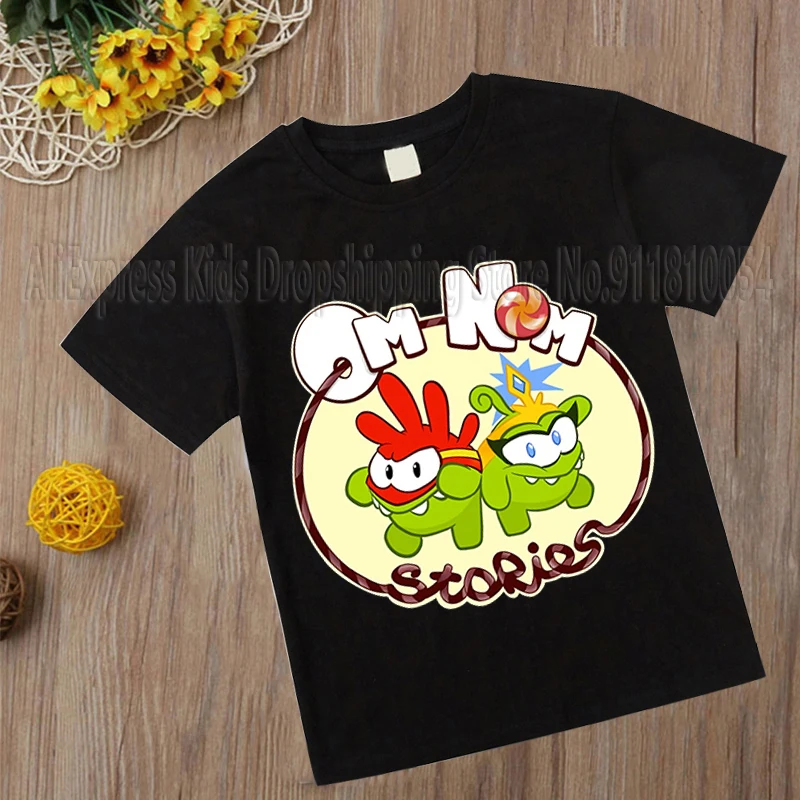 Children Boys Girls Game Om Nom T Shirt Baby Design T-shirt Kids Summer Black Kawaii Casual Top Tees Clothes