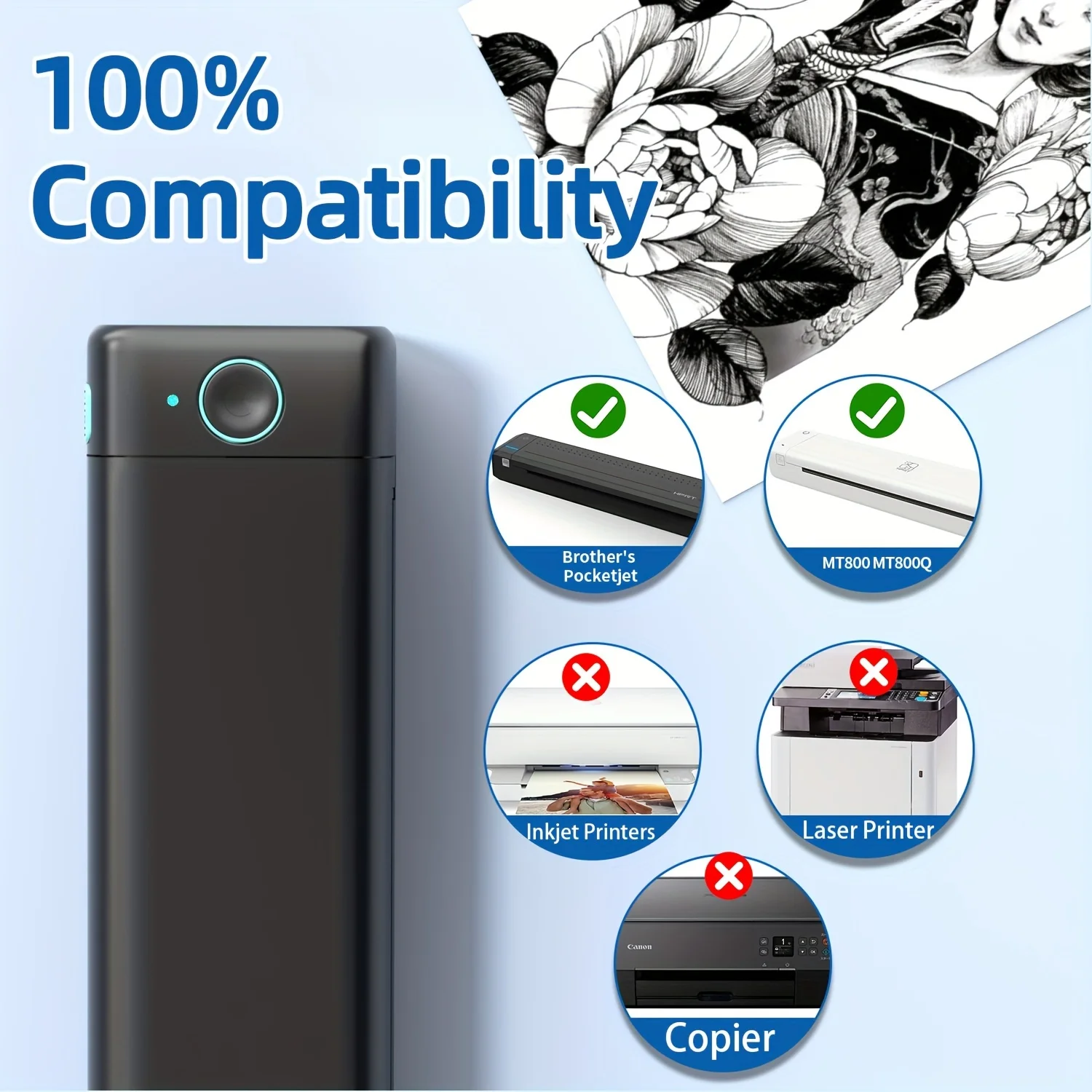 M08F A4 Thermal Paper, Compatible with Brother PJ762/PJ763mFi, Phomemo M08F, HPRT MT800/MT800Q and Other A4 Portable Printer