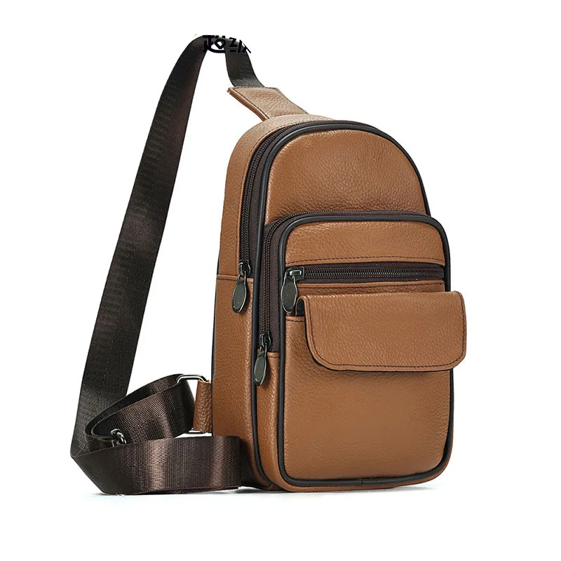 Genuine Leather Men's Sling Backpack Chest Bag Messenger Bag Shoulder Bag Casual Trendy Men Designer Retro Male Crossbody Bag