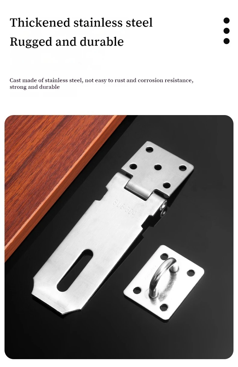 Description Picture 4 of item2PCS Thickened Stainless Steel Padlock Clasp Gate Hasp Staple Door 90 Degrees Latches Lock Shed Latch Household Hardward