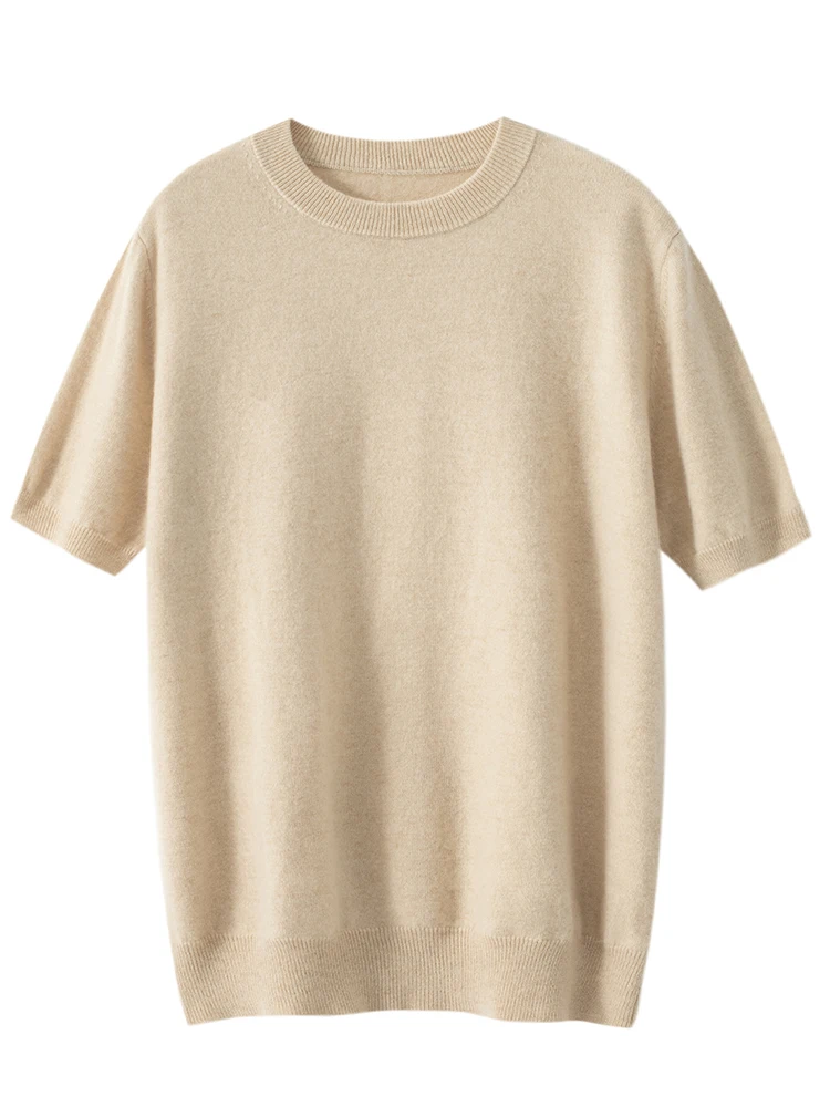 New Men 100% Cashmere Sweater O-Neck Knitwear Pullovers Spring Summer Short Sleeve T-Shirt Bussness Clothing Basic Comfort Tops