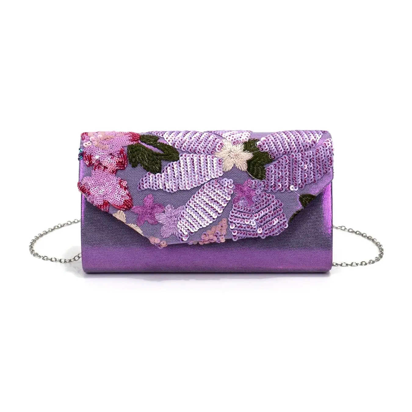 Purple Floral Clutch Bag with Sequins for Women Evening