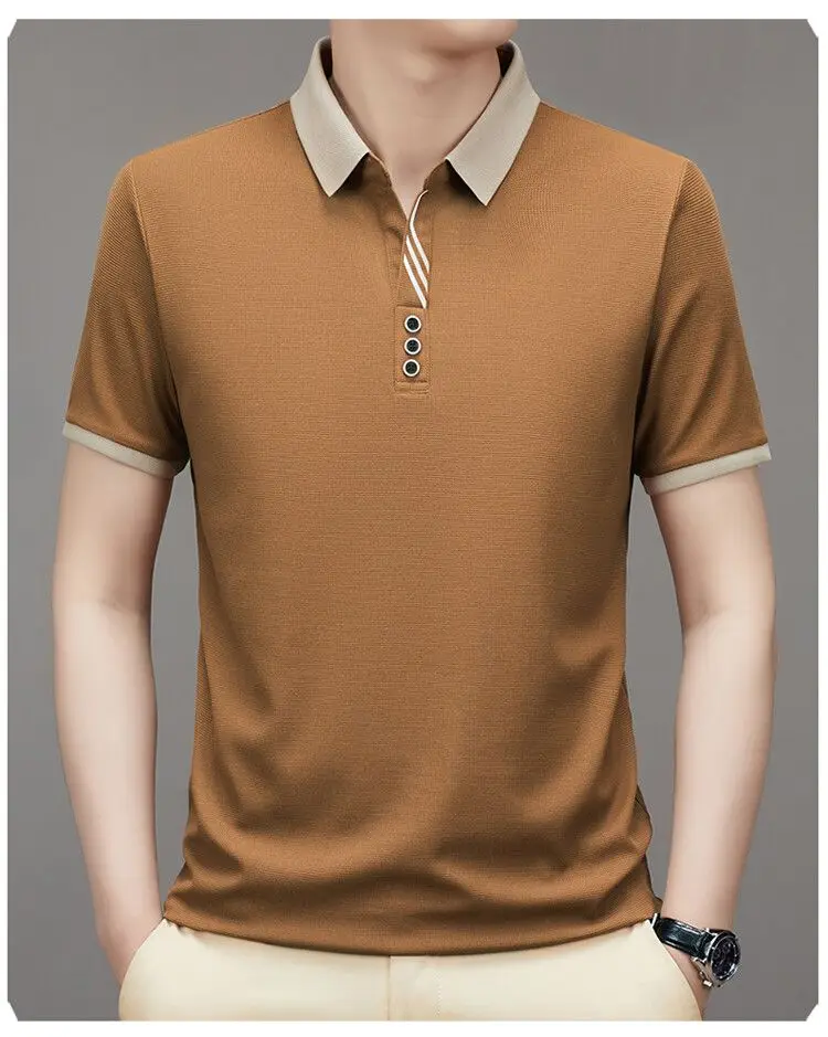 Men's Polo shirt Business casual summer short sleeved shirt Solid color lapel button T-shirt Loose clothing Fashion Polo T-shirt