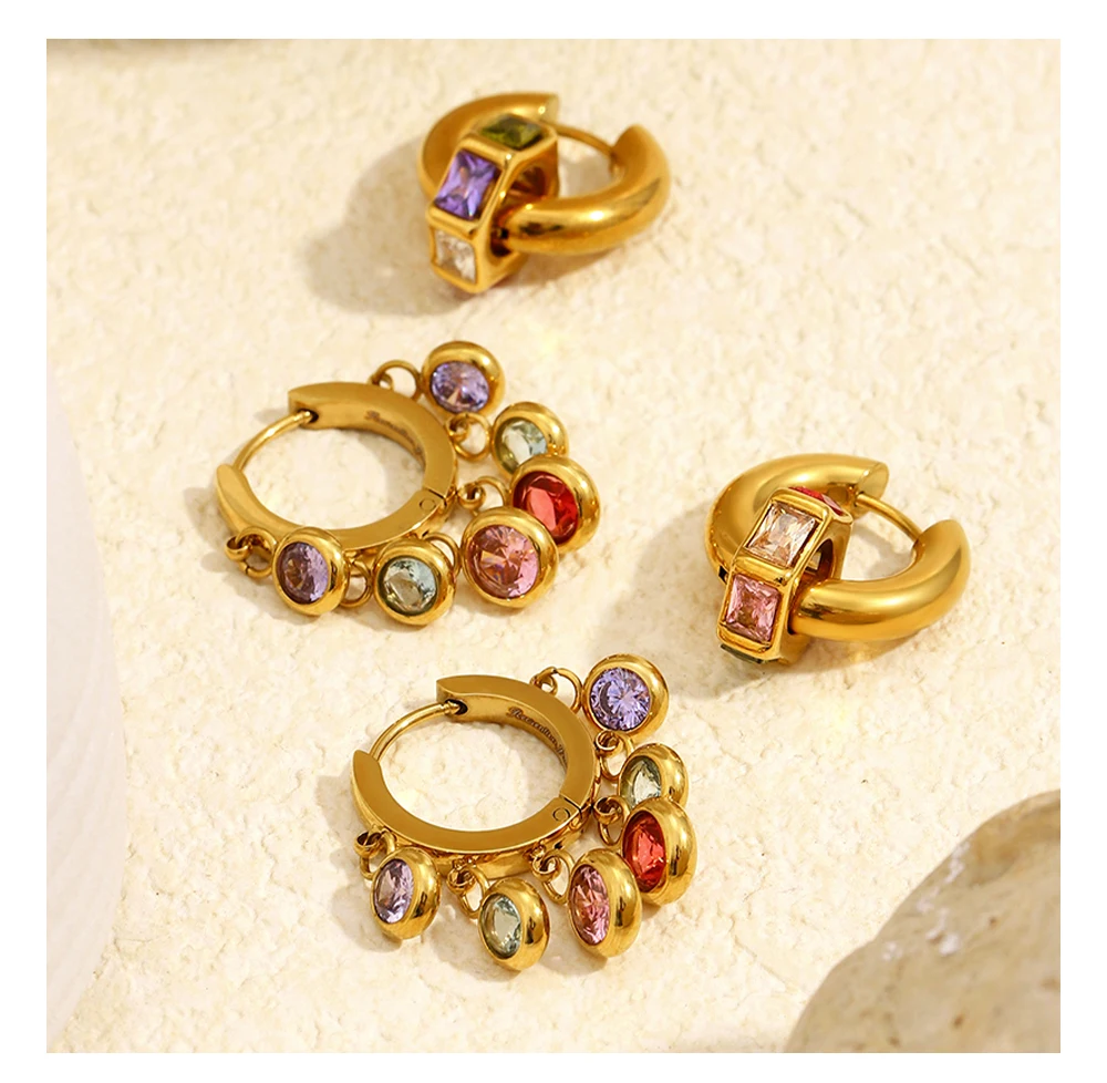 MamacitaSlay Creolen aus 316L-Edelstahl, mehrfarbig, Zirkon, 18 Karat vergoldet, wasserdicht, Schmuck, einzigartige Damen-Ohrringe – Detail 5