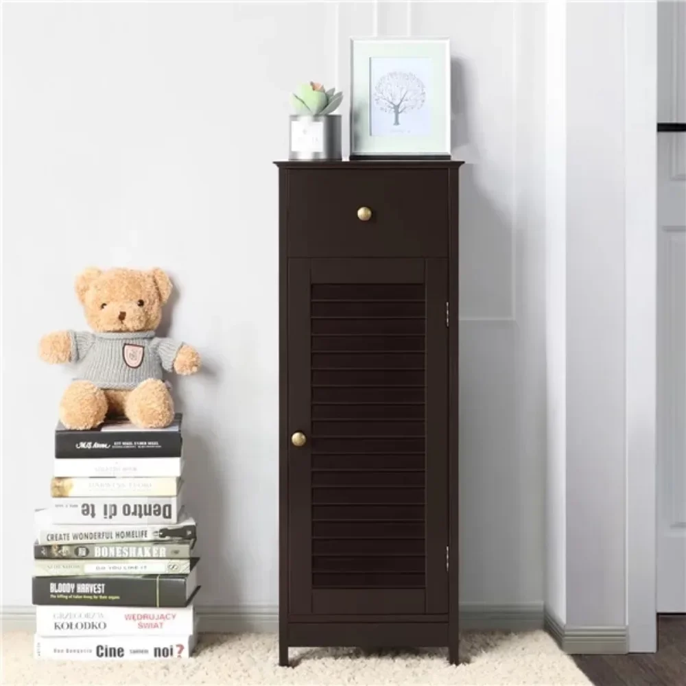 

Wooden Storage Floor Cabinet with Drawer and Single Shutter Door for Bathroom, Living Room, Espresso, Free Shipping