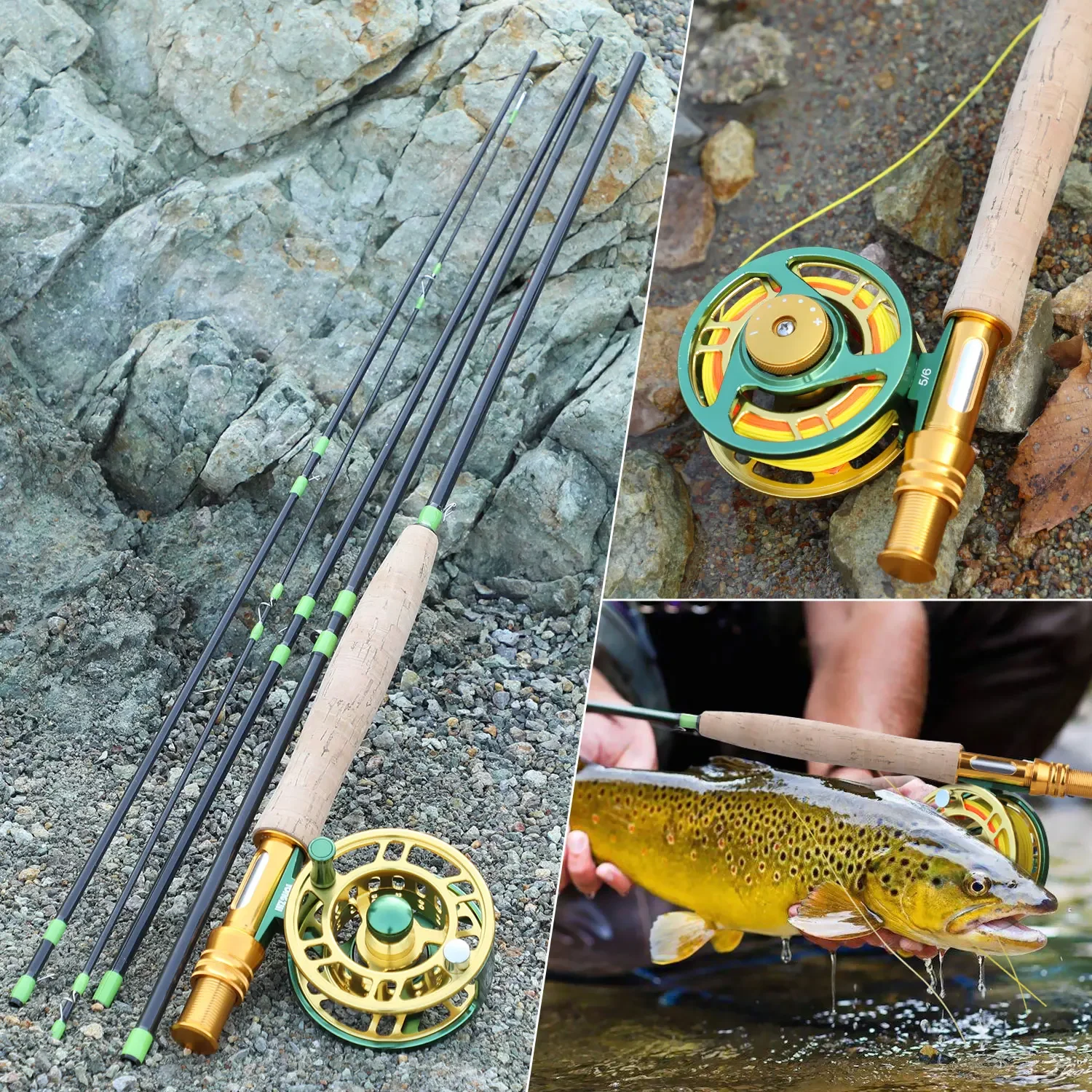 Fishing Rod and Reel Combo 5-sections Carbon Rod 5/6 Reels