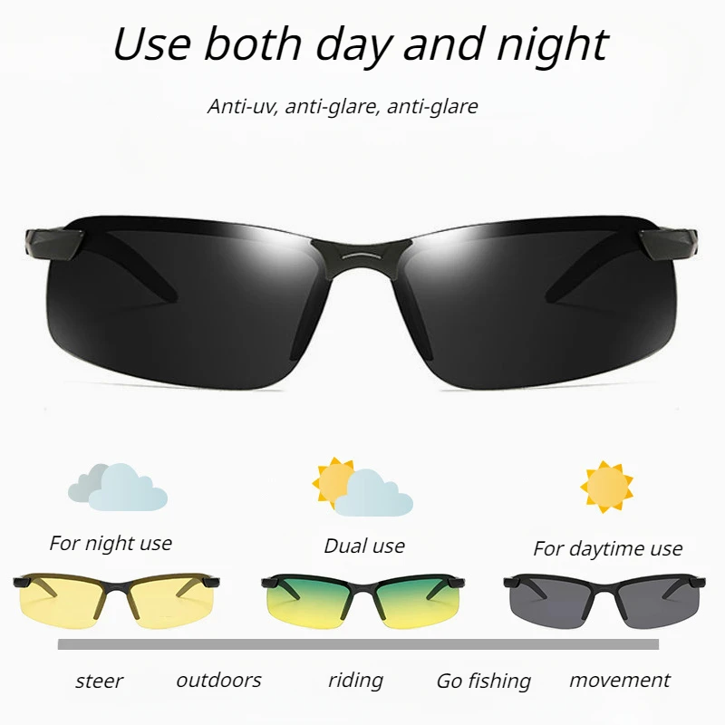 Night Vision Cycling Glasses Polarized Men Square Aluminum Magnesium Glasses Day Night Driving Shades Anti-Glare Eyewear