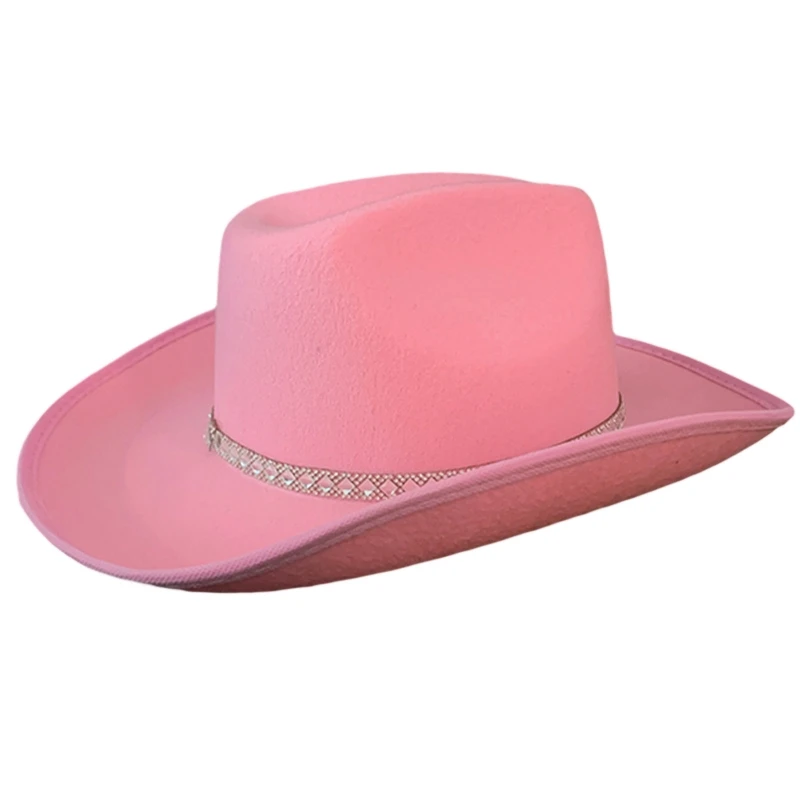 

Lightweight Rhinestone Decor Fedora Hat for Women Men Breathable Cowboy Cap with Brim Western Jazz Felt Cap Casual Hats Dropship