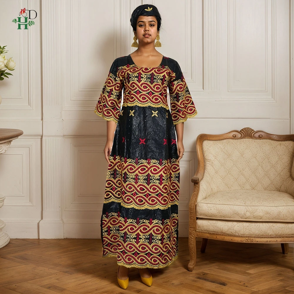 Women’s African Dashiki Dress With Matching Headwrap – Floral Print, 100% Cotton & Super Comfy 4 thumbnail image
