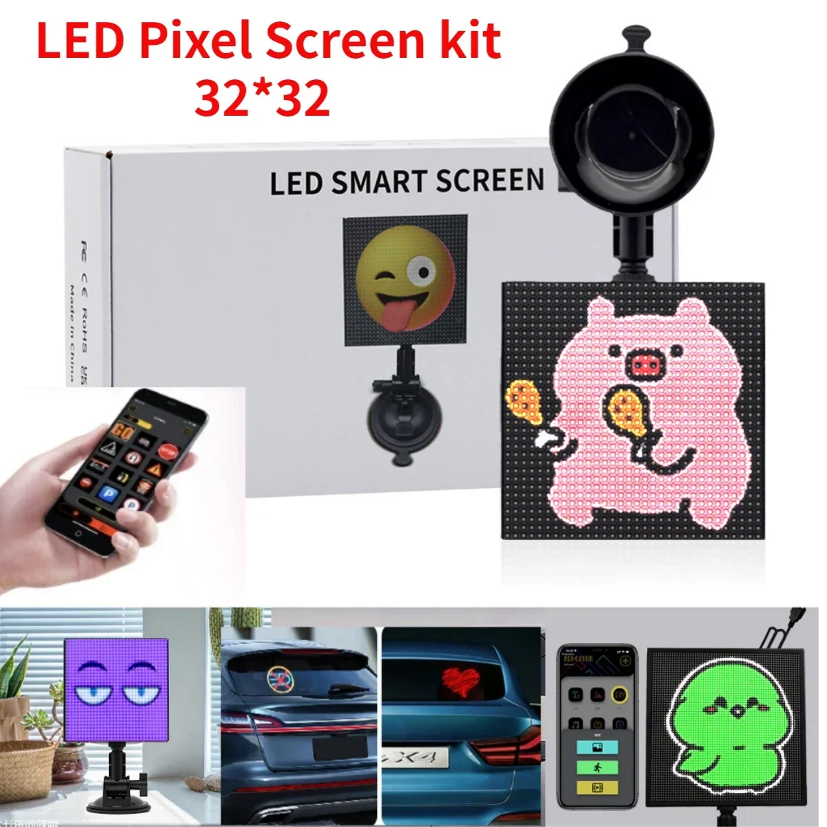 RGB 스마트 LED 픽셀 스크린 앱 컨트롤패널, 프로그래밍 가능한 LED 디스플레이, 자동차 뒷창 비즈니스 광고, 32x32