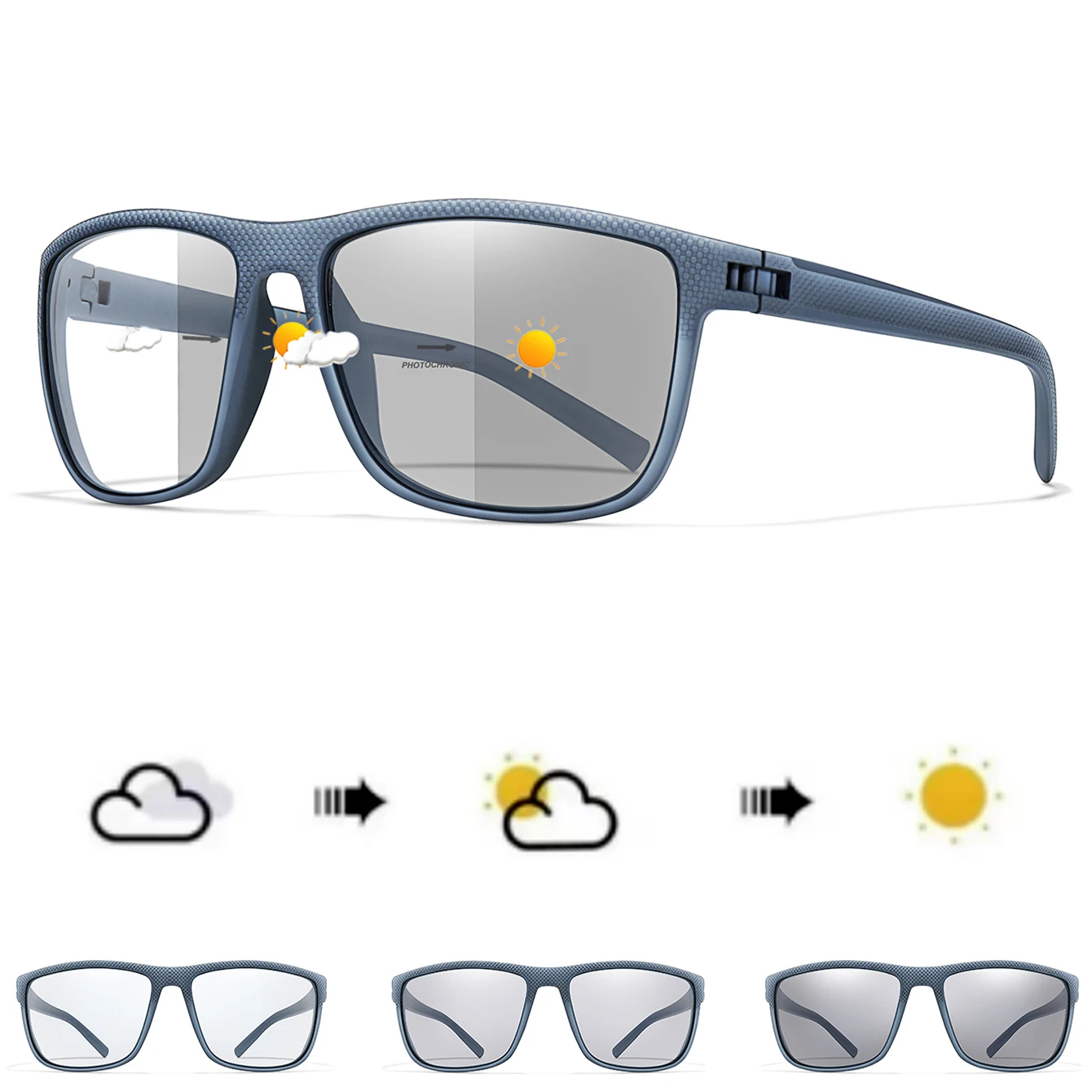 5 PCS Photochromic Cycling Sports Sunglasses Classic Square Shades For Men Women