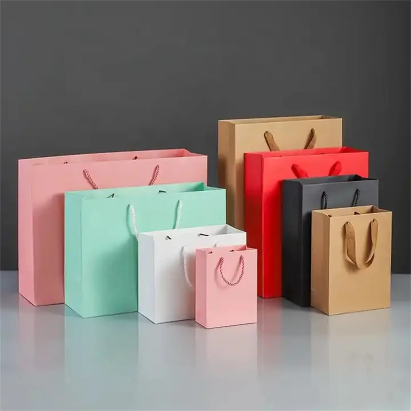 도매 빈 아트지 가방, 사용자 정의 핸들 및 리본, 다양한 색상 선택 가능, 선물 포장, 소규모 비즈니스, 100 개/로트