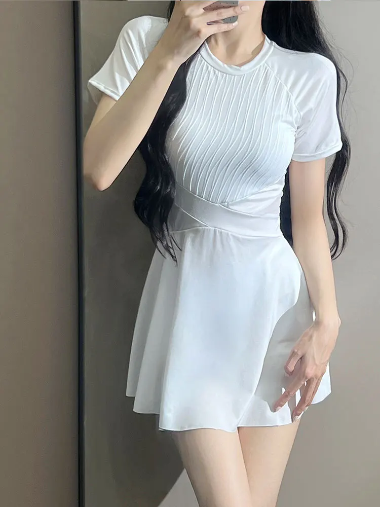 Women's Dress Swimsuit Gathered Together Sexy Solid Color Slim Fit and Slim