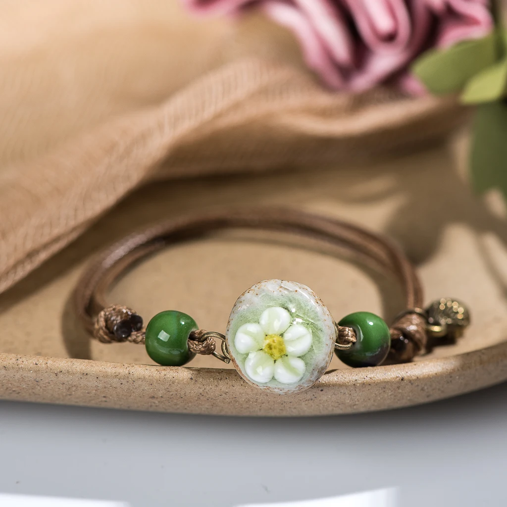 Forest Series Pottery Pendant hand-kneaded Ceramic Adjustable DIY Bracelet Gift Jewelry For Women #82621 bracelet jewelry