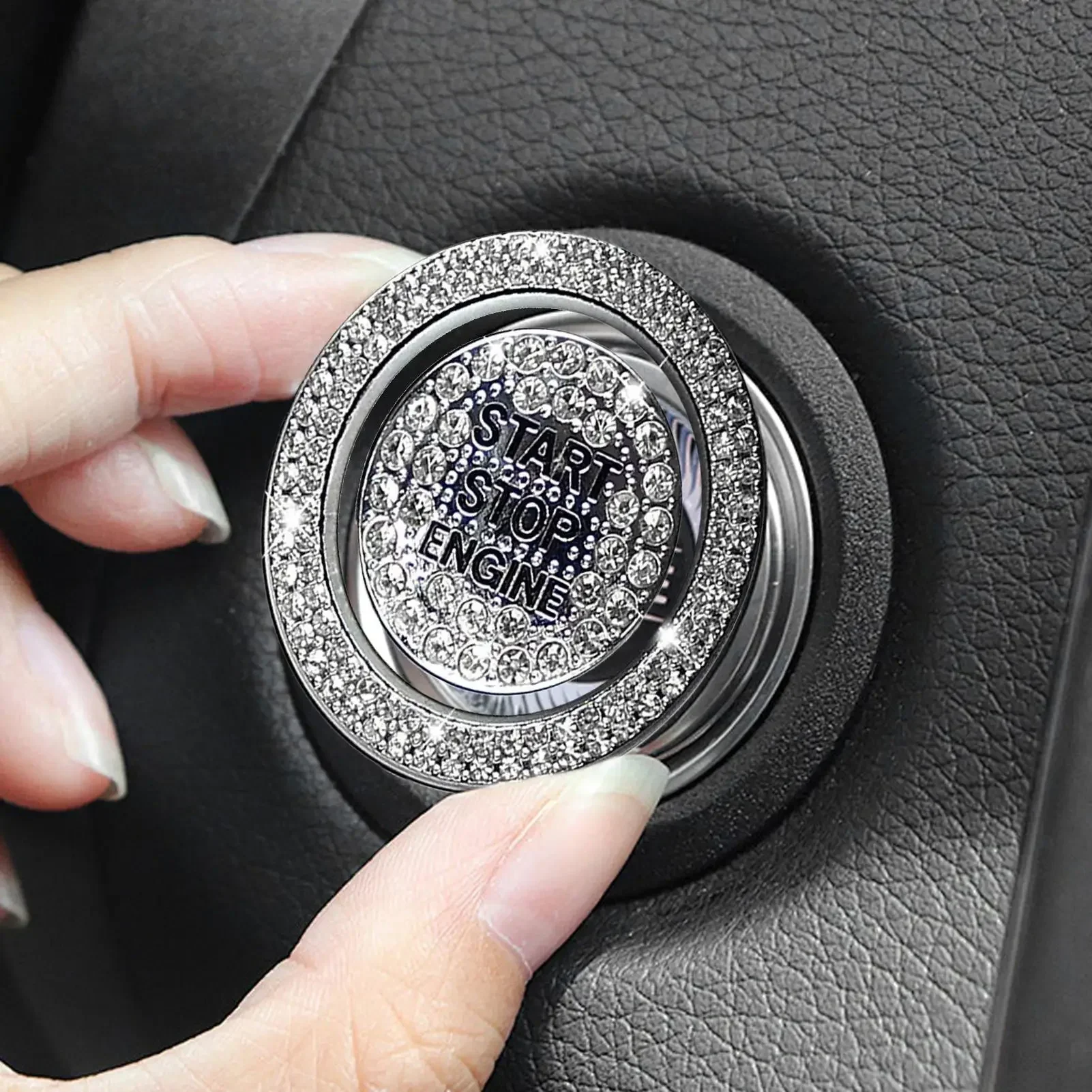 Car One-start Button Diamond Decoration Stickers Interior Ignition Starter Switch 3D Ring Rhinestone Bling BlingSticker
