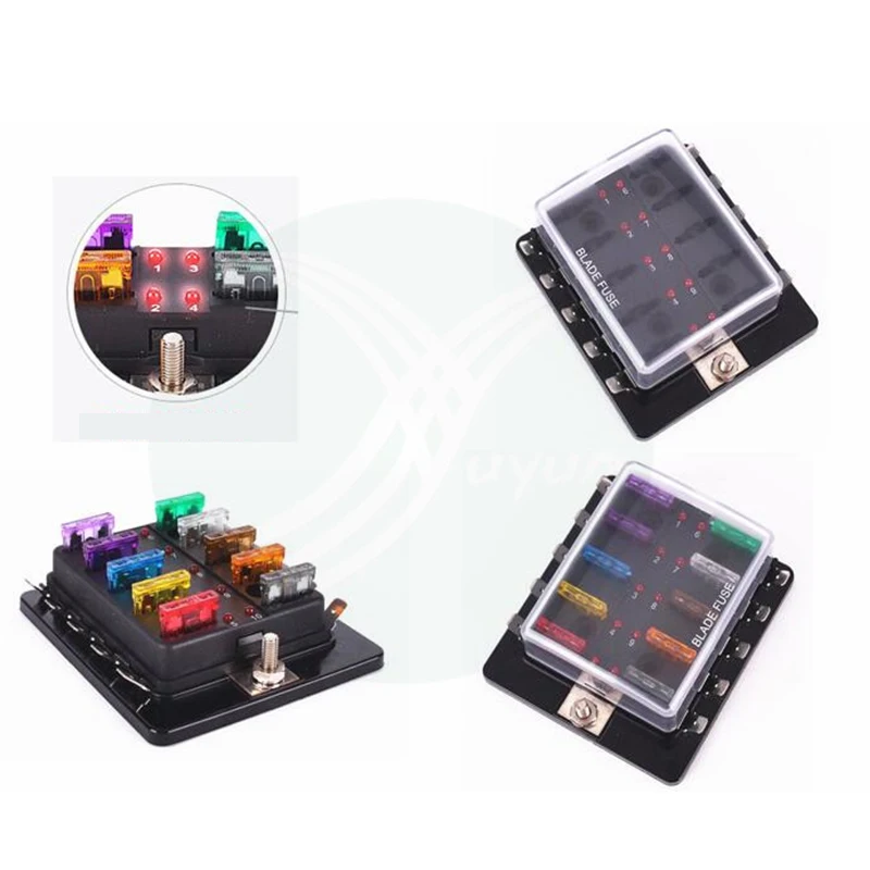 10 Ways 6 Ways Blade Fuse Box Holder with LED Warning Light for Car Boat Marine Trike 12V 24V M size