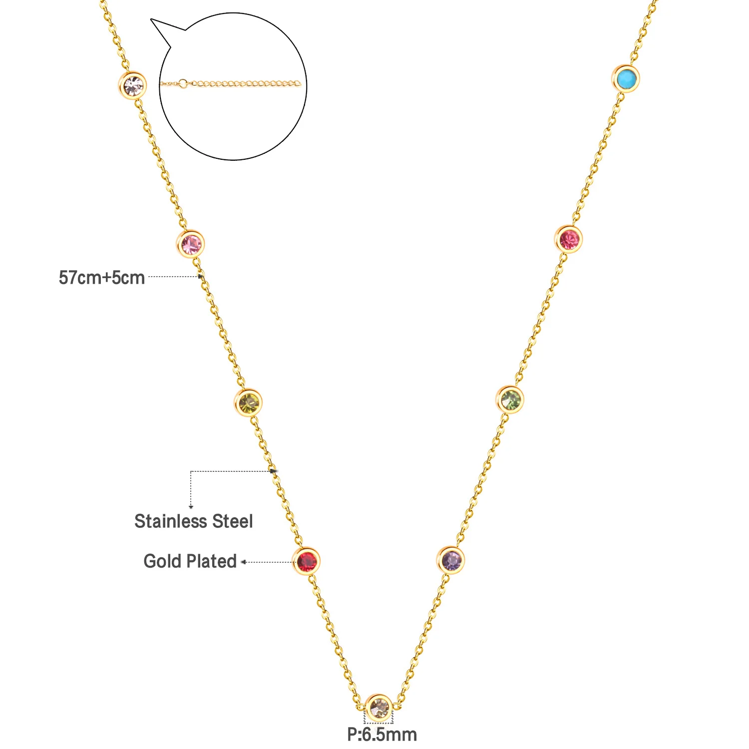 LUXUKISSKIDS Round Cubic Zircon Charms Long Necklace Woman Fashion Choker Stars Moon Elegant Chain No Fade Premium Fariy Jewelry