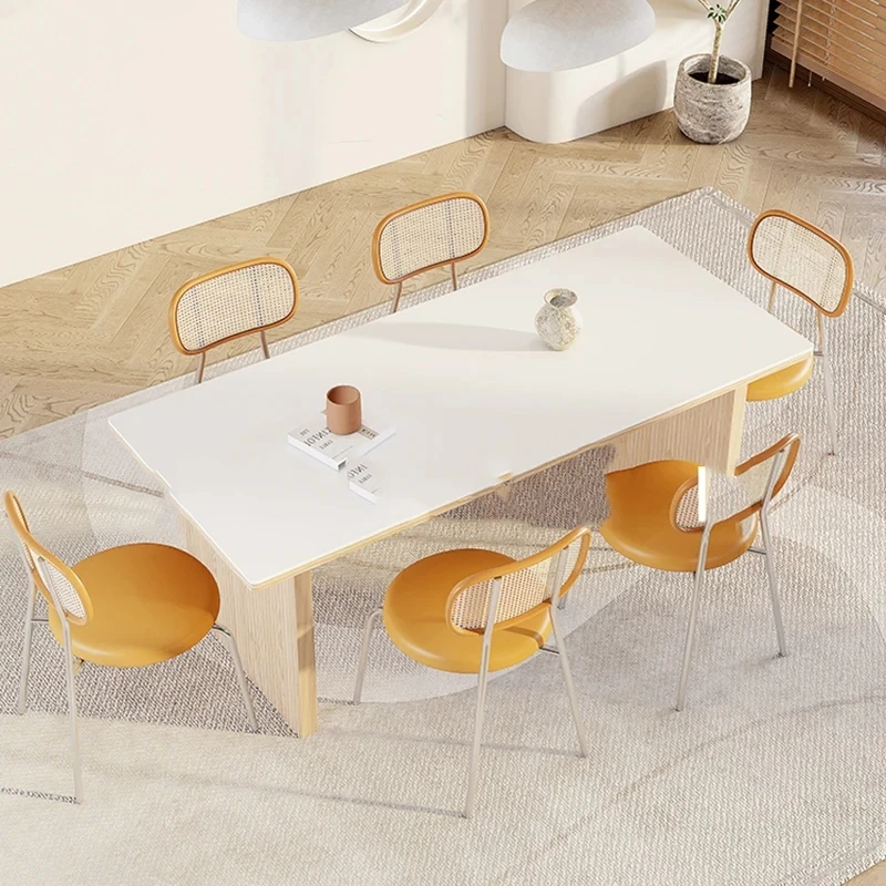 

Minimalist Nordic Dining Table White Modern Rectangle Wooden Dining Table Japanese Luxury Mesa Plegable Living Room Furniture