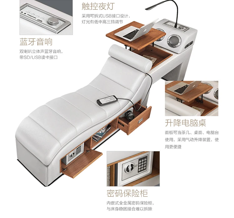 Genuine Leather multifunctional massage bed frame modern Nordic camas ultimate bed With storage LED light Bluetooth speaker safe