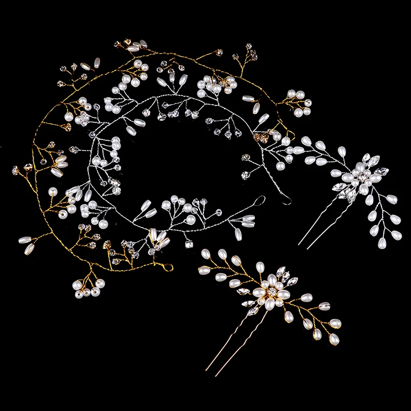 35cm Wedding Headband Pearl Crystal Bridal Hair Accessories Headpiece Decorative