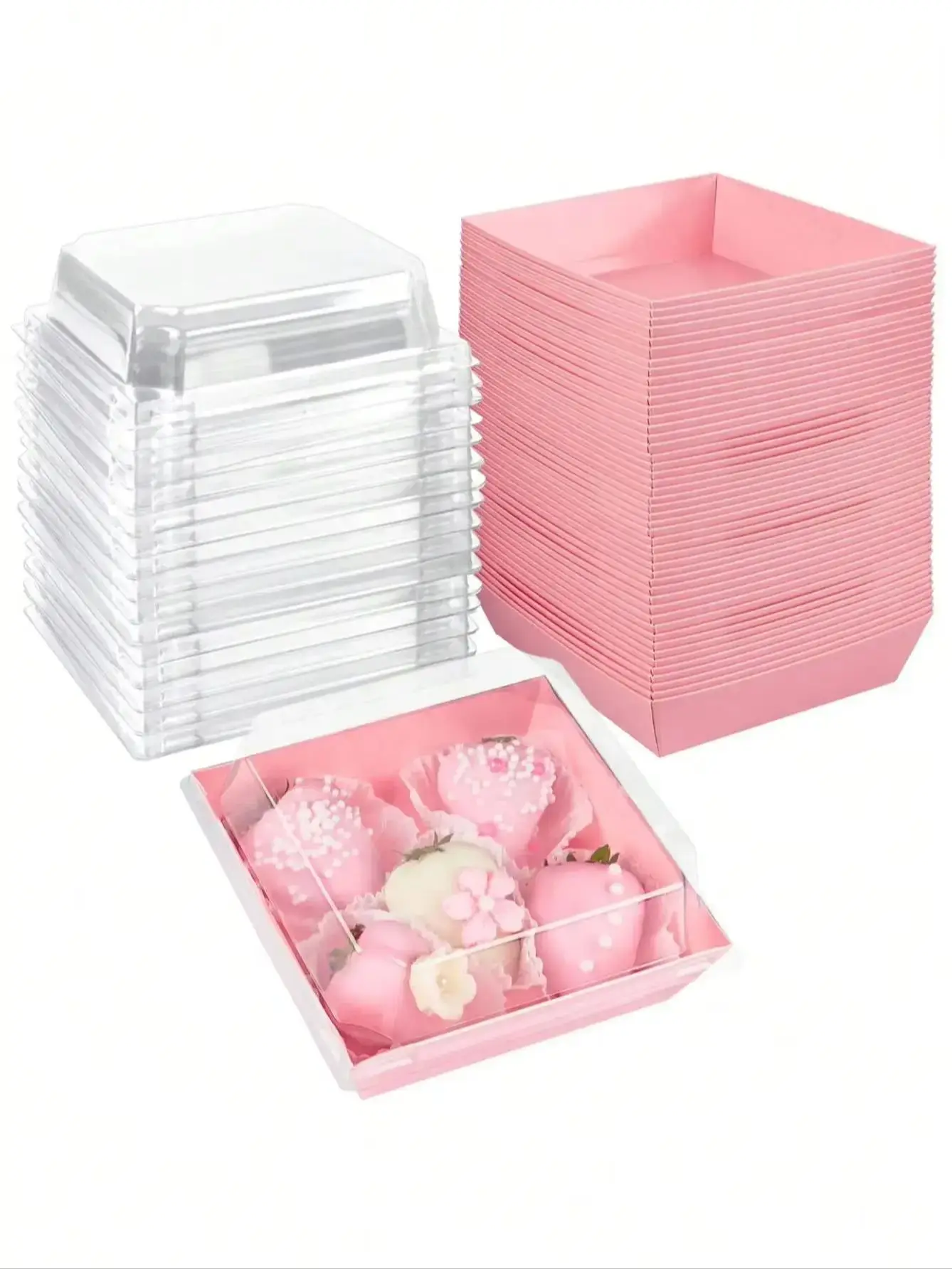 20 десертних коробок із прозорою кришкою, варених коробок для їжі, маслостійкого крафт-паперу, коробки для випічки з білого та рожевого крафт-паперу