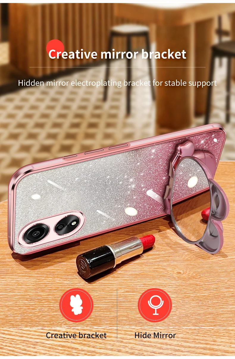 Étui souple avec support de miroir de maquillage, lapin à paillettes, A55, pour Oppo A36, A76, A32, A31, A93, A73, A53, A55, A35, A15, A38A54, A52, A92, 4G, 5G_voghion.com