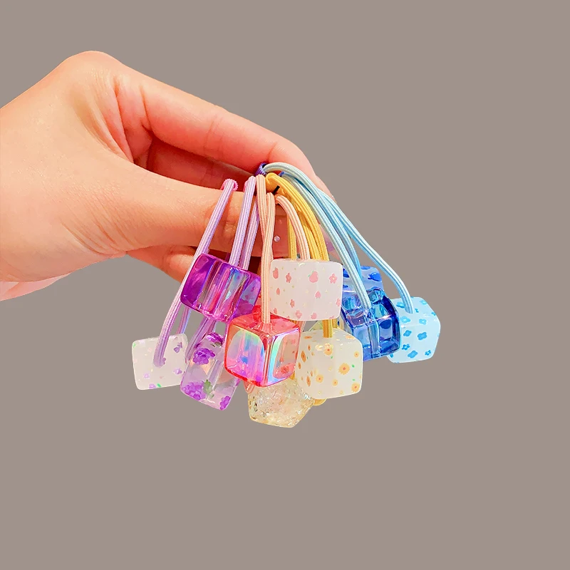 3 Teile/satz Kinder Nette Farben Acryl Cube Elastische Haar Bänder Baby Mädchen Schöne Scrunchies Gummibänder Kinder Haar Zubehör